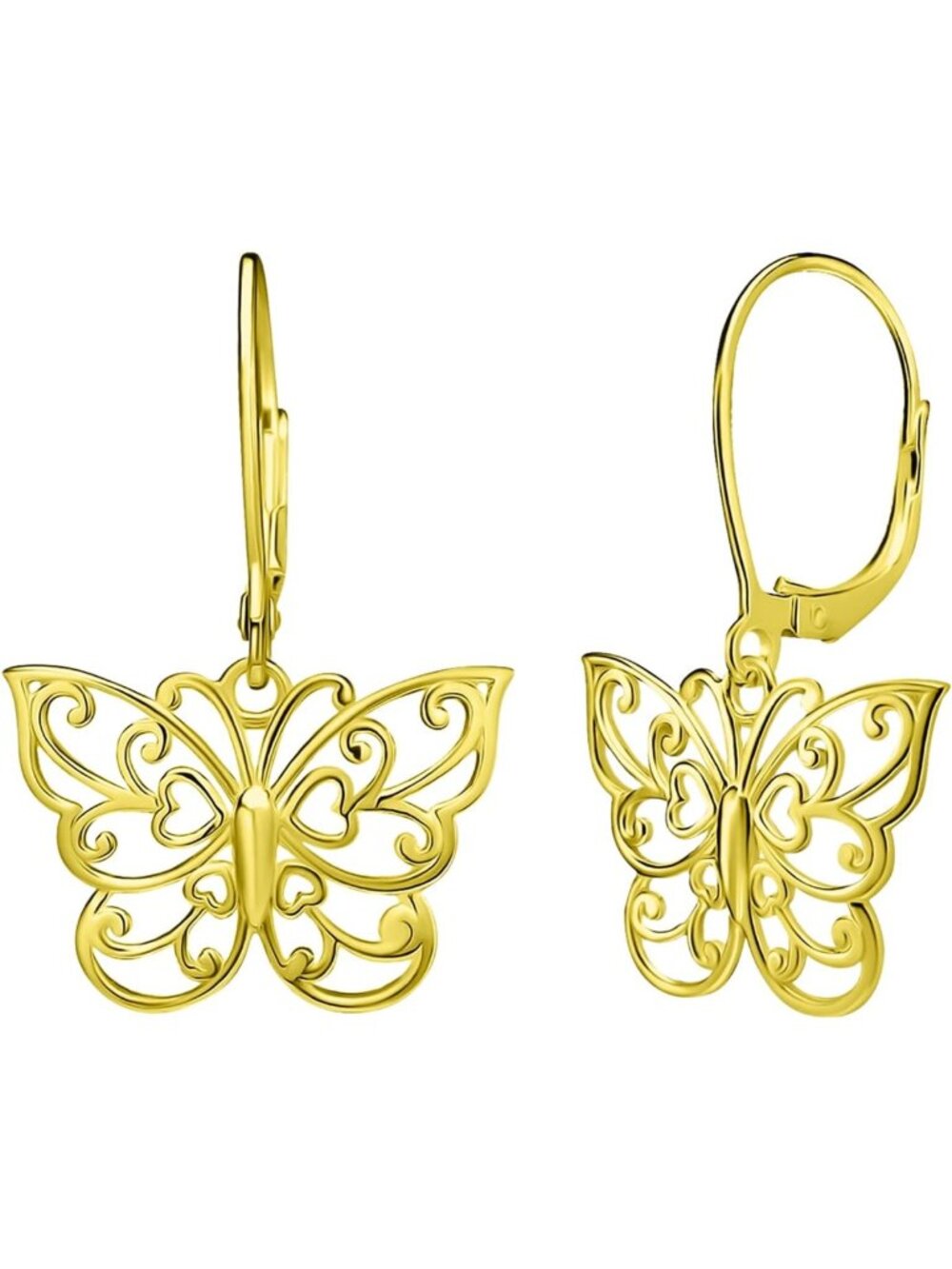 Dainty Sterling Silver Butterfly Dangle Earrings - Filigree Drop Leverback Style